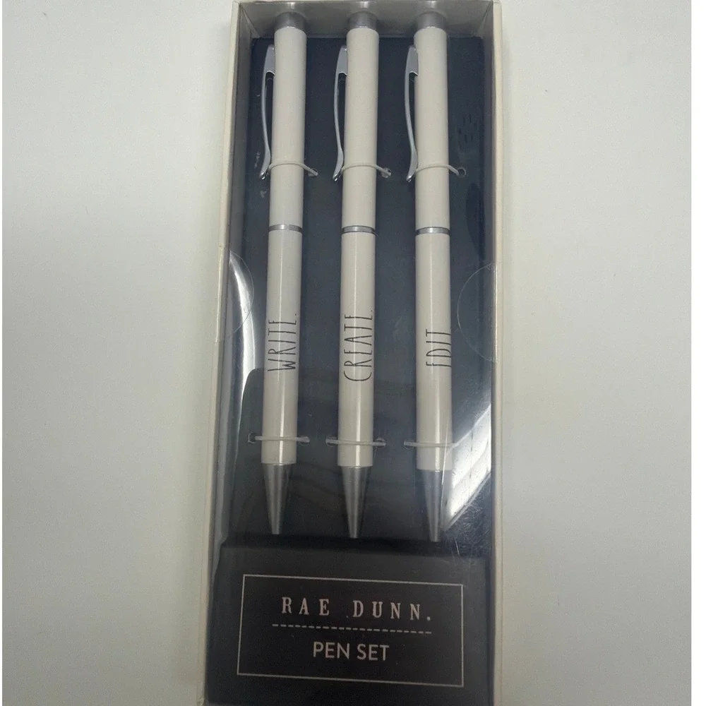 Rae Dunn Pen Set Unisex OS Cream NEW Write Create Edit 3pc Ballpoint PTH04
